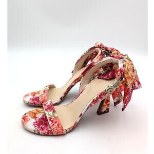 Nine West Kobs Ankle Tie Heel Sandal Women's White Floral Size US6M EU36.5